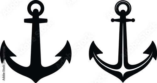 Set of Nautical Anchor Icons in Silhouette Style Isolated on White Background for Marine Design

