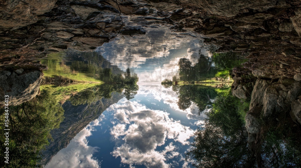 Obraz premium Inverted landscape reflection in still water