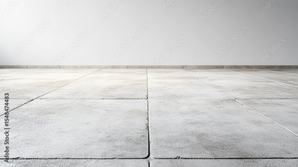 Fototapeta premium A clean and simple minimalist setting featuring a smooth gray concrete floor against a blank white wall, embodying a sense of calmness and modernity in design.