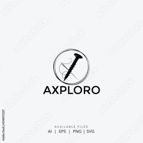 Modern Screw and Needle Logo , Versatile Fastener and Sewing Tool Icon , Minimalist Screw and Thread Logo
