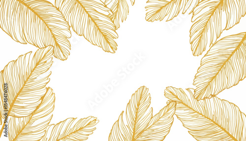 Elegant Gold Feather Pattern Frame on White Background for Artistic Designs