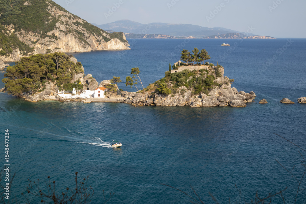 Fototapeta premium Picturesque Church on a Small Island in the Ionian Sea