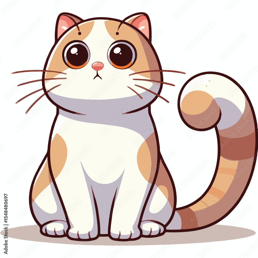 image of a cat sitting in a cute pose with a curled tail with a simple and minimalist flat design using a white background image of a cat sitting in a cute pose with a curled tail with a simple and minimalist flat design using a white background