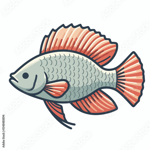 image of tilapia fish with fins pointing upwards and a symmetrical tail using a simple and minimalist flat design using a white background