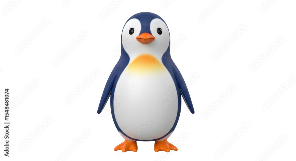 Fototapeta premium Cute Cartoon Penguin Standing on White Background
