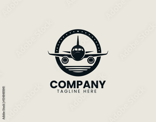 Commercial jet airplane in side view vector logo for airline branding and travel industry