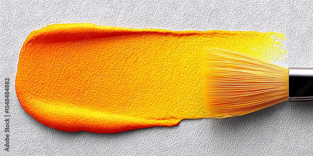 Fototapeta premium Vibrant orange paint stroke with brush