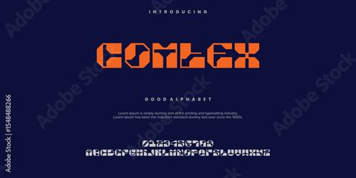 Comtex futuristic minimalist display font design, alphabet, typeface, letters and numbers, typography.

