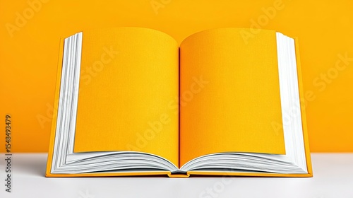 Open book with blank, vibrant orange pages.