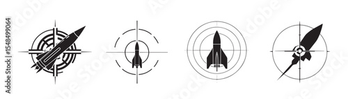 Nuclear Rocket in Target Crosshair – Black Silhouette Vector