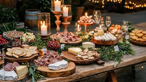 Gourmet cheese and charcuterie board spread