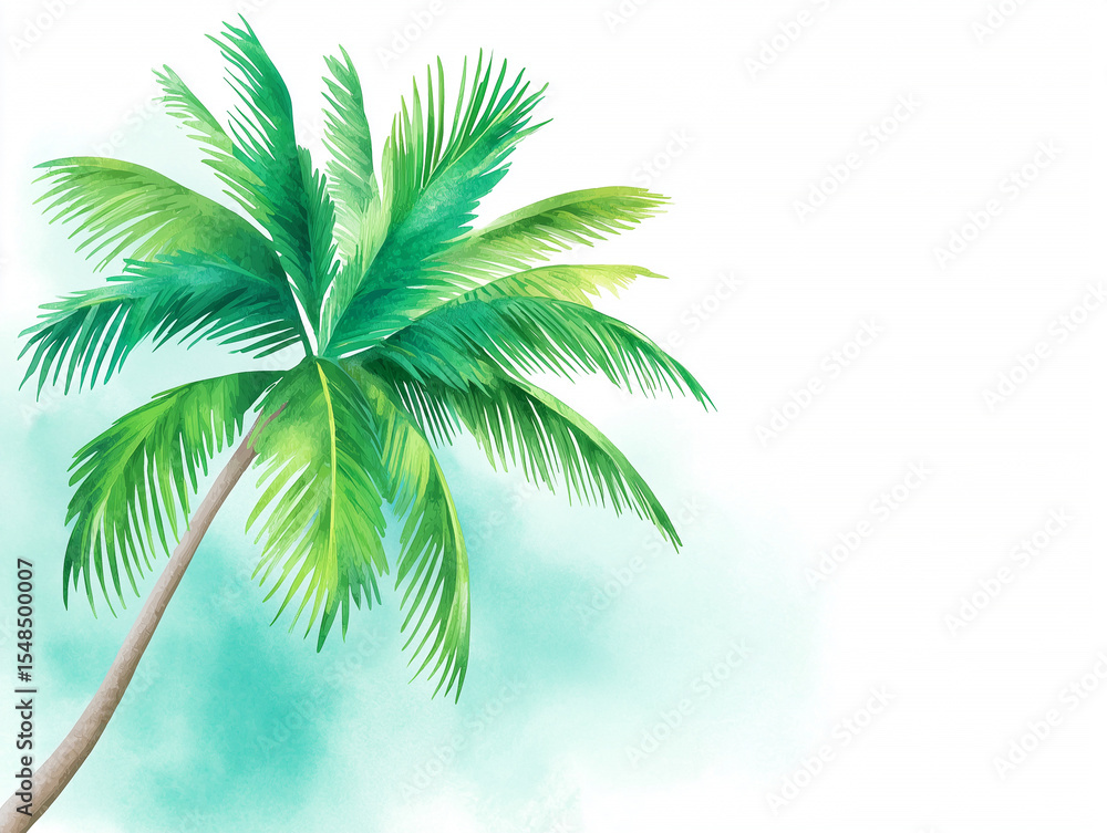 Obraz premium Palm tree branches reach towards a bright sky in a tropical setting