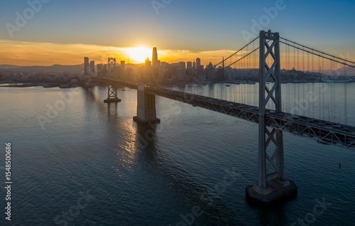 Photography San Francisco-Oakland Bay Bridge, USA, at sunset