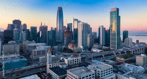 Photography Aerial view of San Francisco, California, USA, at sunrise