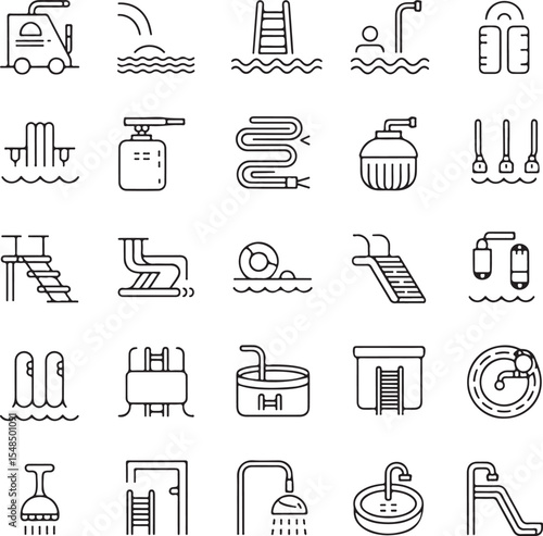 Swimming Pool Icons A Collection of Line Art Graphics for Web and Print