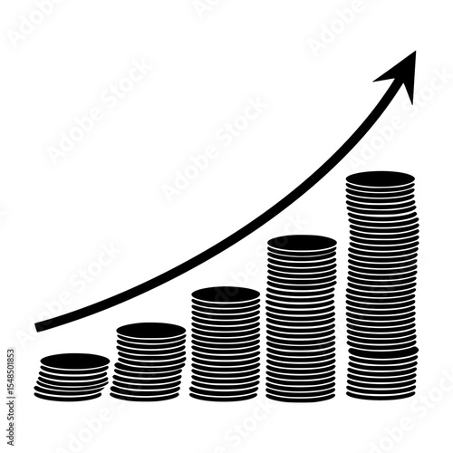 Growth Chart with Stacked Coins - Vector Icon