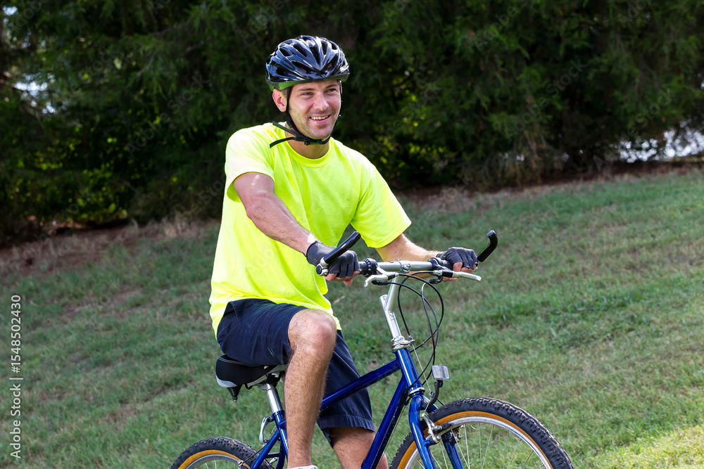 Focused Cyclist Embraces His Daily Ride in Vibrant Reflective Gear Focused Cyclist Embraces His Daily Ride in Vibrant Reflective Gear