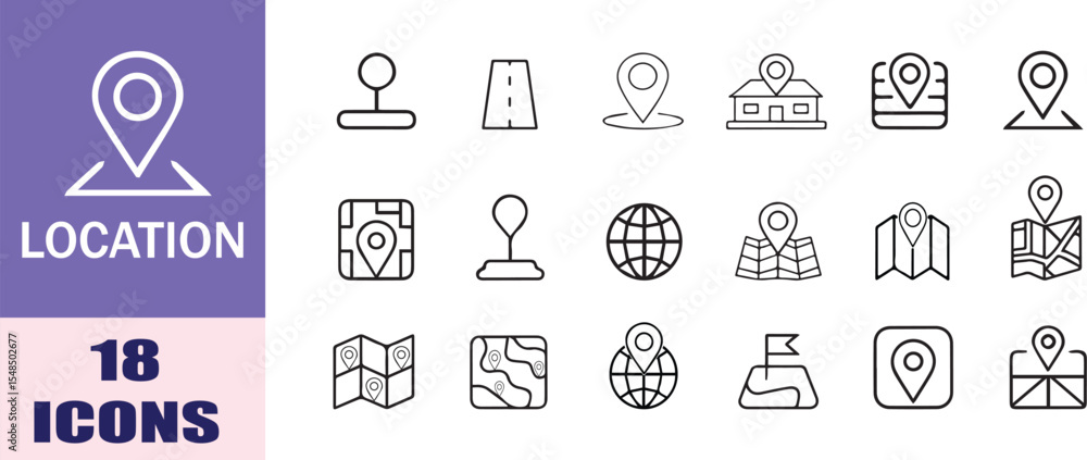 Location Icons Set OF 18 Editable Outline Icons in Line Vector on White Background Location Icons Set OF 18 Editable Outline Icons in Line Vector on White Background