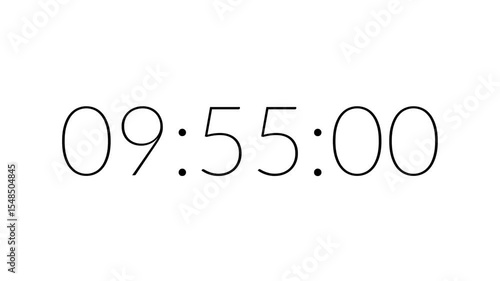 Modern countdown timer from 10 minute to 9 minute on white background suitable for presentations, productivity, educational content, and more