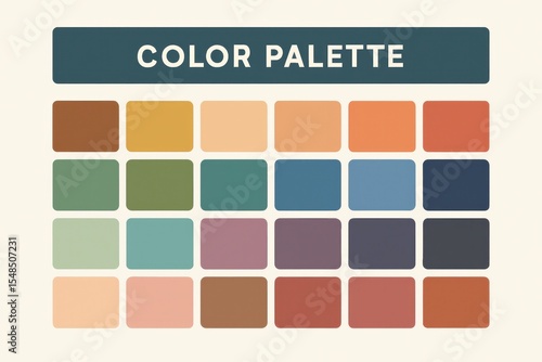 Color palette chart with coordinated hues Visual table of trendy shades Vector illustration for color harmony