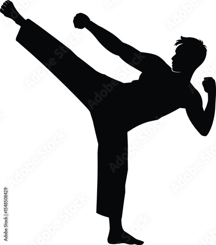 Martial Artist Silhouette Icon - Kickboxing, Karate, Action, Fitness
