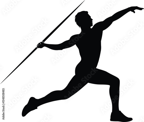 Javelin Thrower Silhouette Icon - Athletics, Sport, Strength, Action