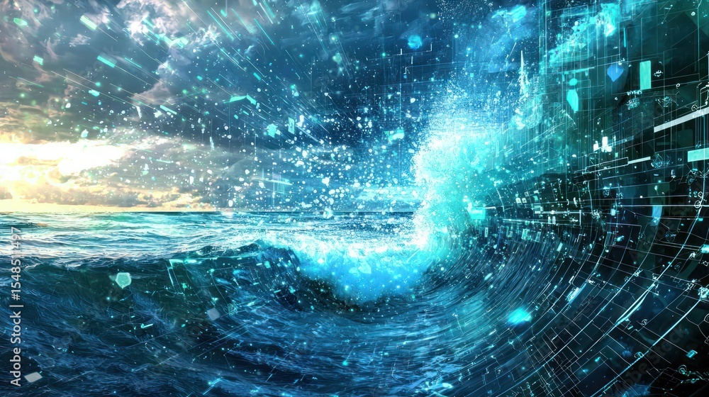 Fototapeta premium Digital wave illustration concept of technology and natural forces