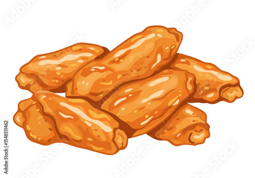A pile of fried chicken wings glistening with a coating
