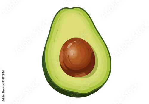 Avocado cut in half revealing light green flesh  a large brown seed