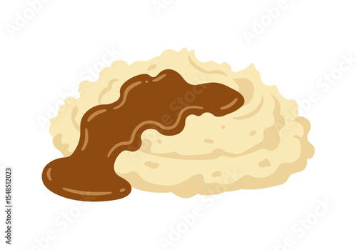 Cartoon mashed potatoes with gravy light creamcolored slightly textured look