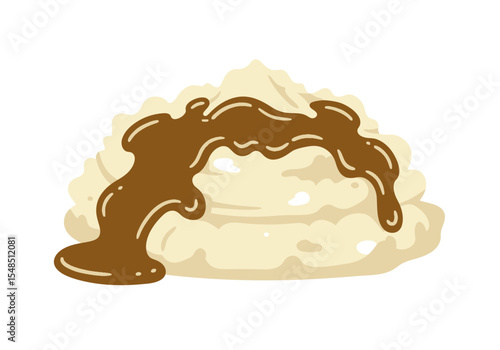 Creamy mashed potatoes topped with glossy brown gravy
