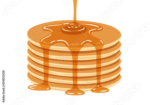 Stack of pancakes topped with syrup