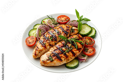 Grilled Chicken Breast with vegetables isolated on a transparent background