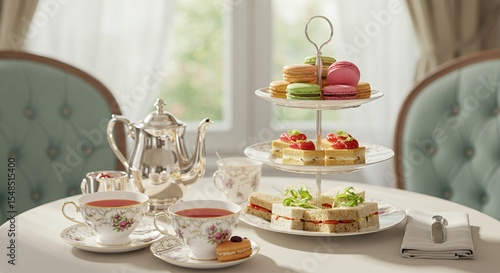 Wallpaper Mural Indulge in an Elegant Afternoon Tea: Delicate Sandwiches, Macarons, and Fine China Await Torontodigital.ca