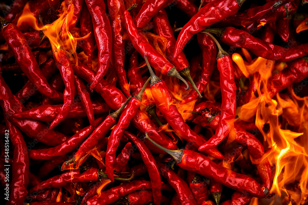 Fototapeta premium Fiery red chili peppers blazing with intensity