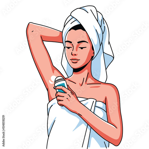 Illustration of a Woman Applying Deodorant for Personal Hygiene and Body Care Routine