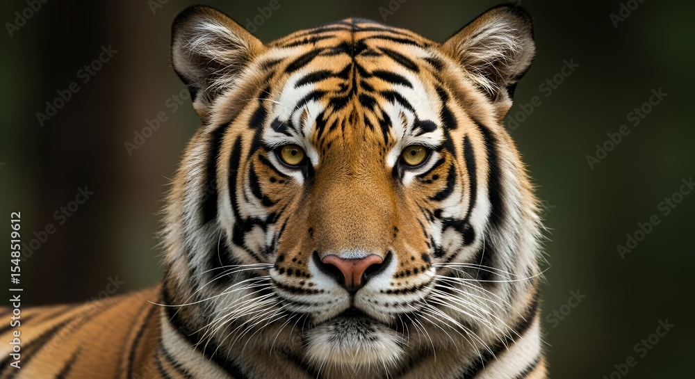 Fototapeta premium Striking Orange Tiger Gazing Straightforward in Forest Background