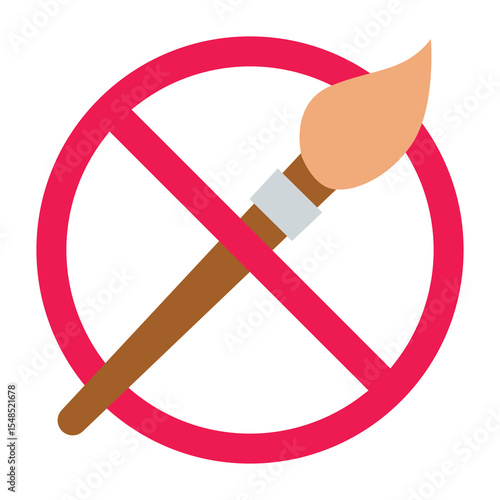 No paint brushes allowed sign, forbidden paint brush sign, prohibited painting brush icon, no painting tools sign vector, no art supplies allowed symbol
