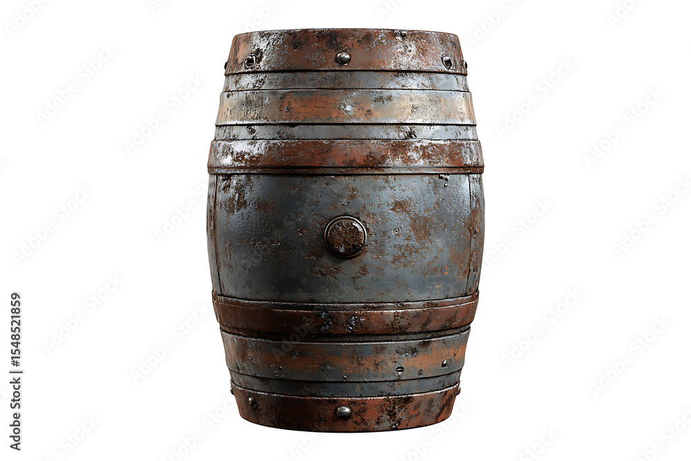 Fototapeta premium Old metallic barrel isolated on a transparent background