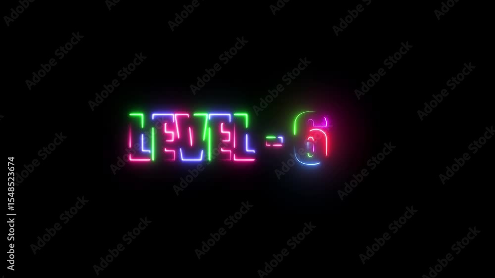 Neon line Level 6 text font animation. Vibrant neon glowing text displaying Neon line Level 6 text font animation. Vibrant neon glowing text displaying