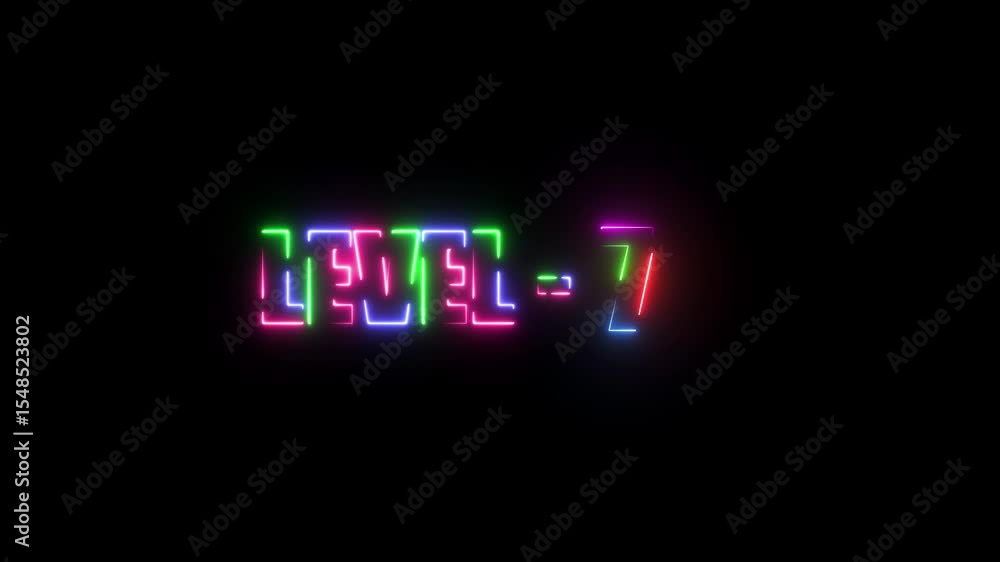 Neon line Level 7 text font animation. Vibrant neon glowing text displaying Neon line Level 7 text font animation. Vibrant neon glowing text displaying