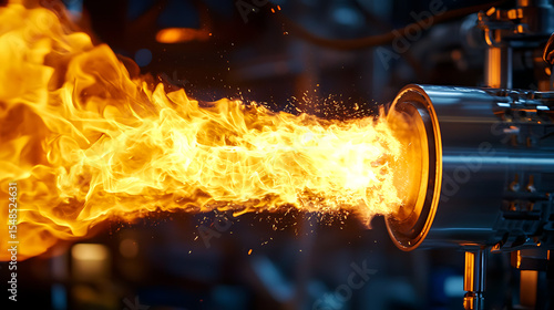 A fire is shooting out of a pipe, with a lot of sparks flying out of it