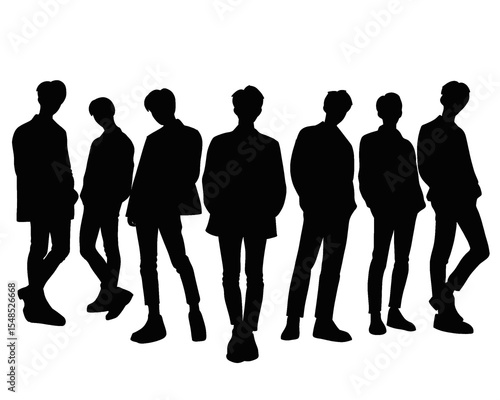 Silhouette of handsome men, male idol group, icon isolated on white background