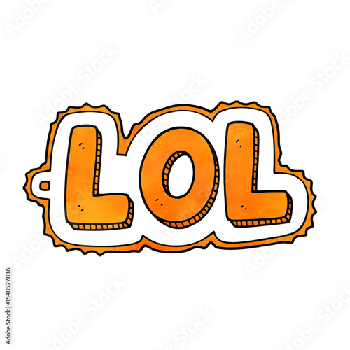 The word LOL in an orange bubble a hand drawn cartoon sketch style illustration This funny doodle is a symbol for laughing out loud humor comedy and internet slang