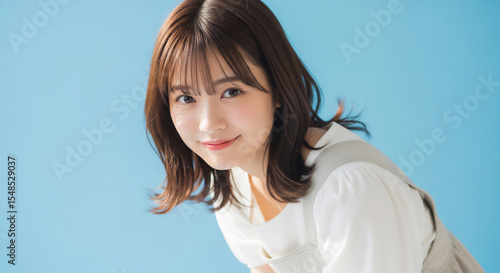 Refreshing and Natural Smiling Portrait of a Young Japanese Woman