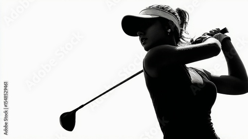 Girl Golfer Silhouette in Action/ゴルフをする女性のシルエット3