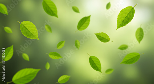 Wallpaper Mural Green Leaf Falling Against Blurred Background Torontodigital.ca