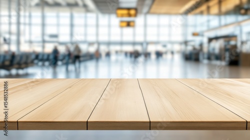 Wallpaper Mural Airport terminal wooden table top display mockup Torontodigital.ca
