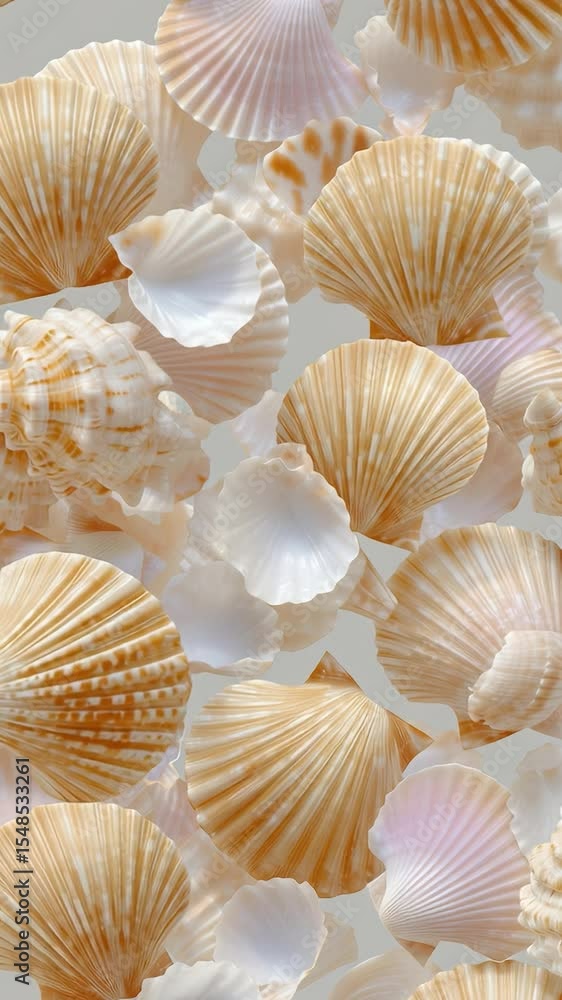 Beautiful collection of seashells displayed on soft background featuring various shapes and sizes from the ocean Beautiful collection of seashells displayed on soft background featuring various shapes and sizes from the ocean