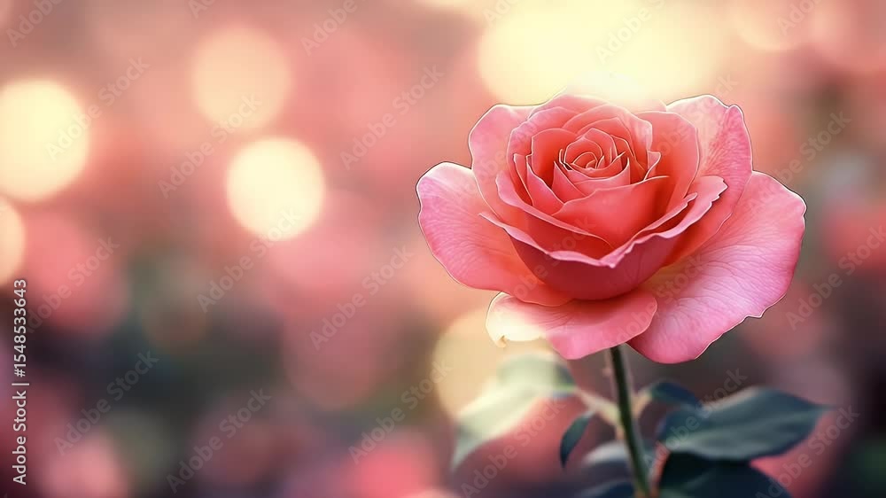 Elegant Pink Rose Bloom In A Lush Garden With Soft Bokeh Background And Warm Light Elegant Pink Rose Bloom In A Lush Garden With Soft Bokeh Background And Warm Light